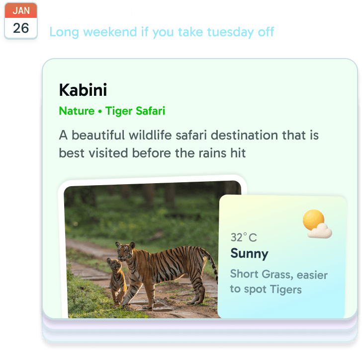 Kabini destination card explaining why the season is ideal for a tiger safari