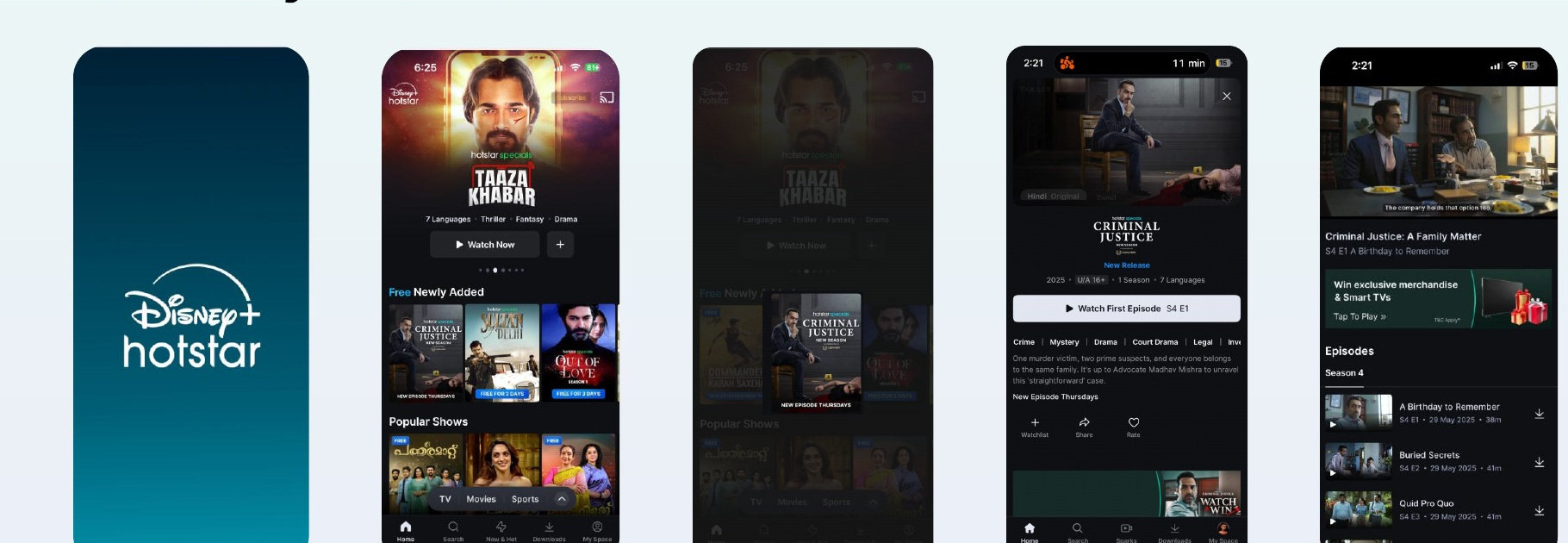 The five interface states in the Disney+ Hotstar content discovery journey