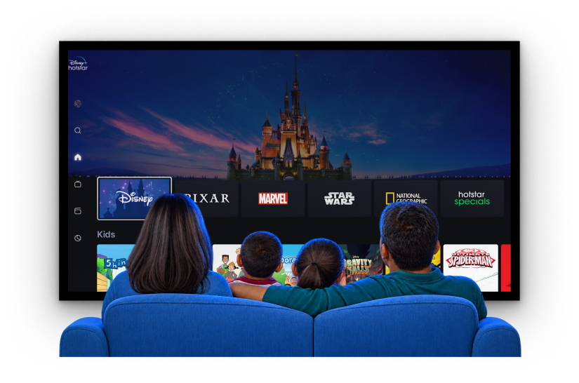 A family watching Disney+ Hotstar together
